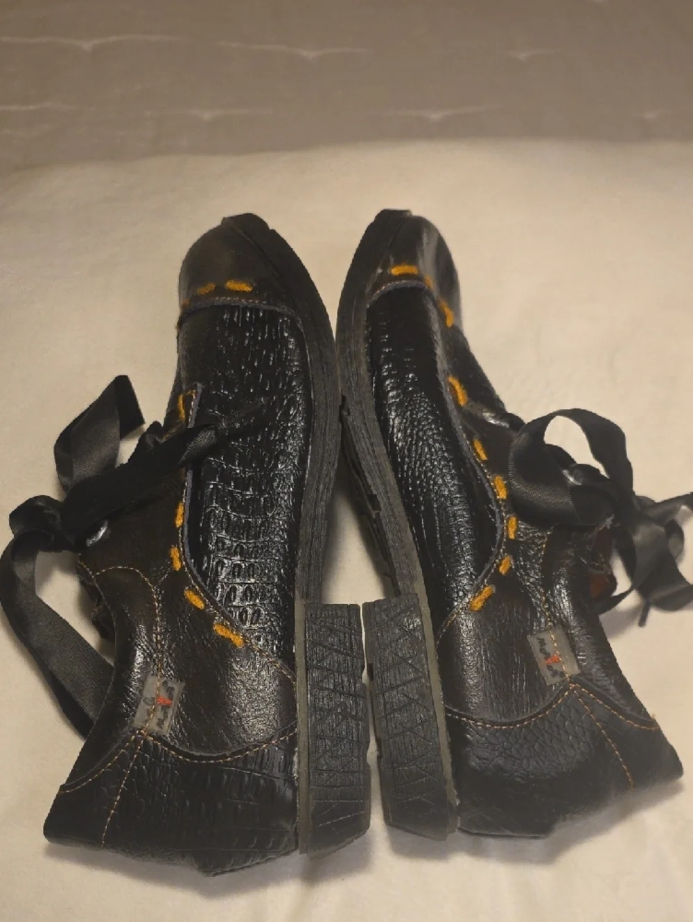 Tma Eyes Black Leather Lace-Up Shoes with Orange Stitching Size 40